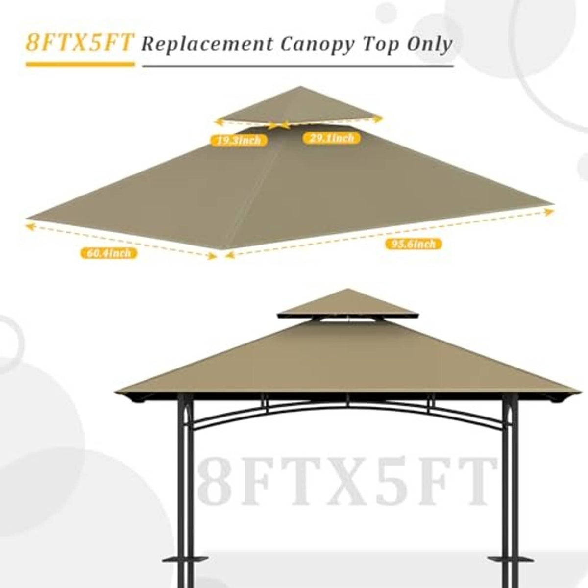 Khaki replacement canopy top-only cover with black metal frame