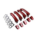 Red exterior door handle kit with multiple handle covers and mounting clips