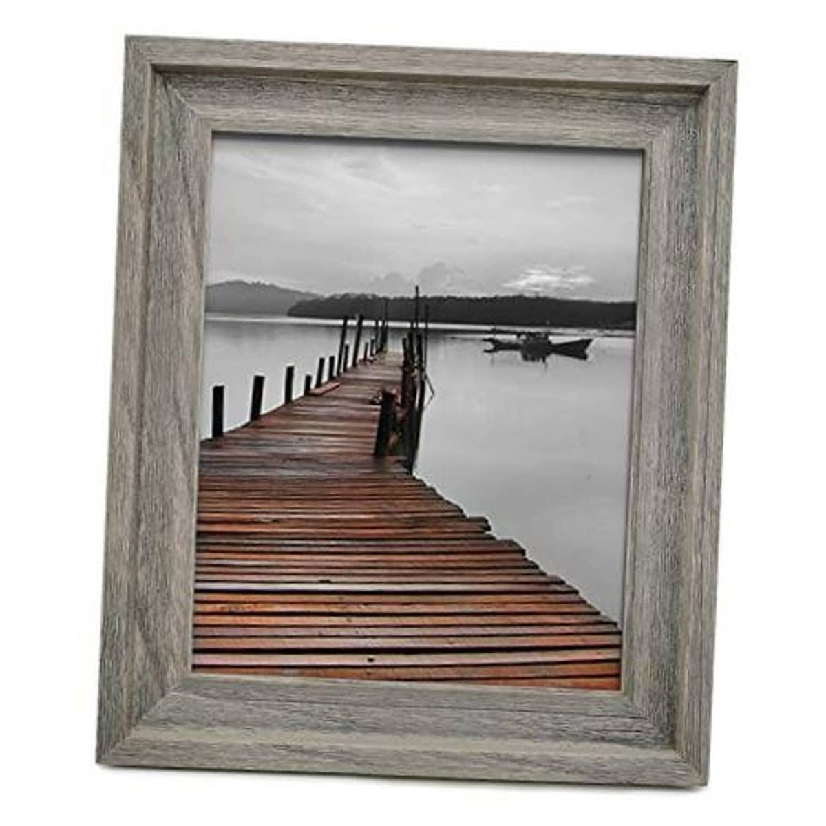 Distressed gray wooden picture frame with clear plexiglass front, 11x14