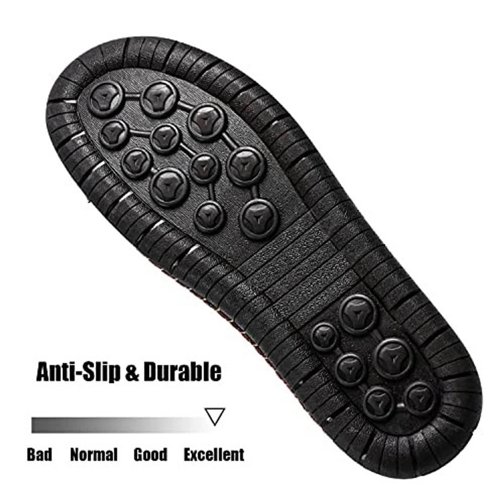 Black rubber boot outsole with circular traction grips and anti-slip tread pattern