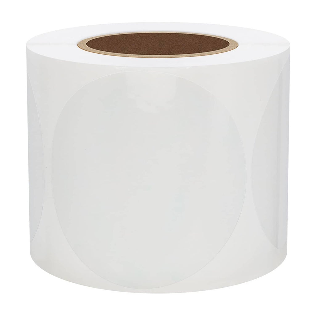 Clear round label roll with 2-inch circle seals, transparent adhesive backing