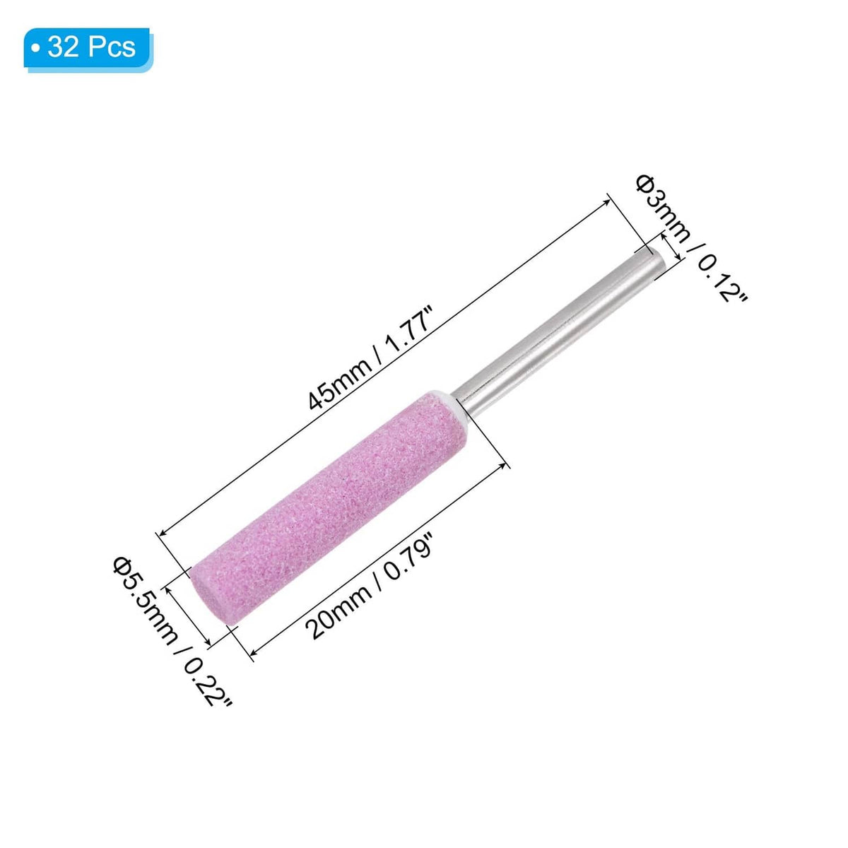 Diamond chainsaw sharpener bit with pink abrasive cylinder on silver metal shank