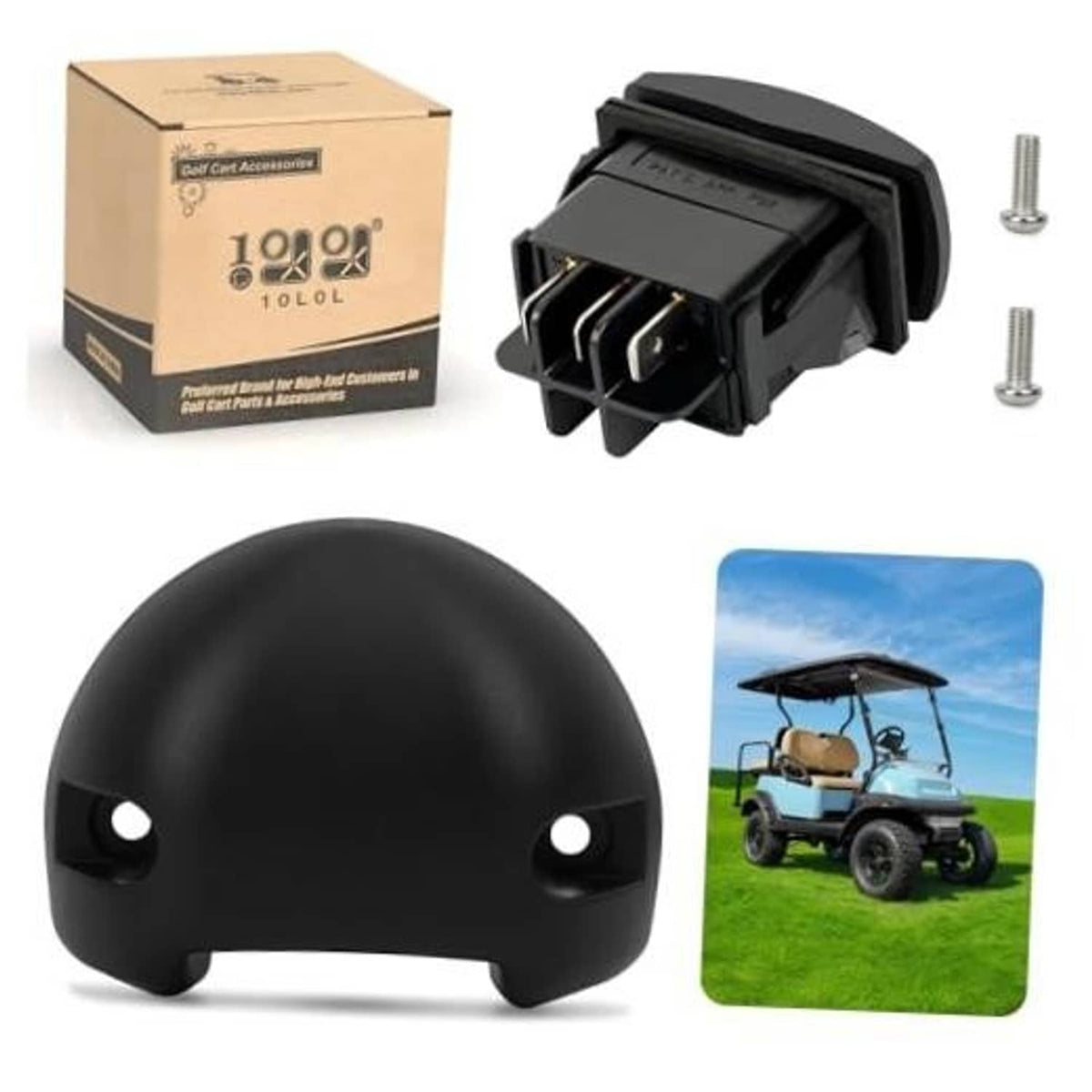 Black forward reverse switch with electrical connector pins and mounting screws