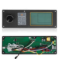Pellet grill control board with black panel, knob, button keypad, and green LCD screen