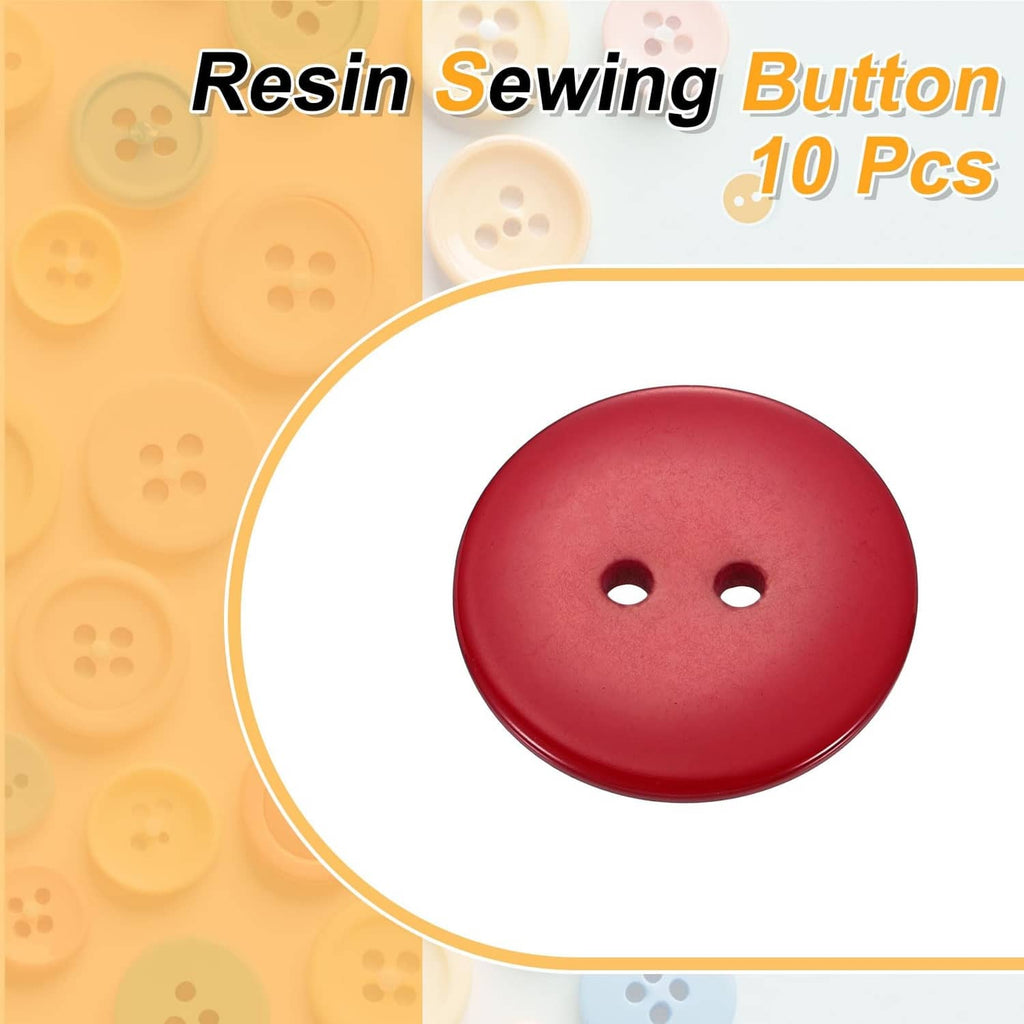 Burgundy resin sewing button, round face with two holes