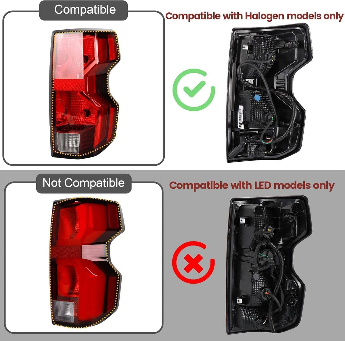 Right passenger tail light assembly comparison with LED wiring and connector (compatible/compatibility)