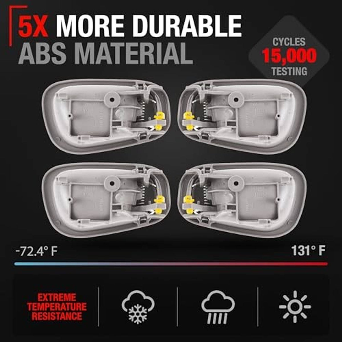 Light gray ABS door handle replacement set, four handles with internal housing