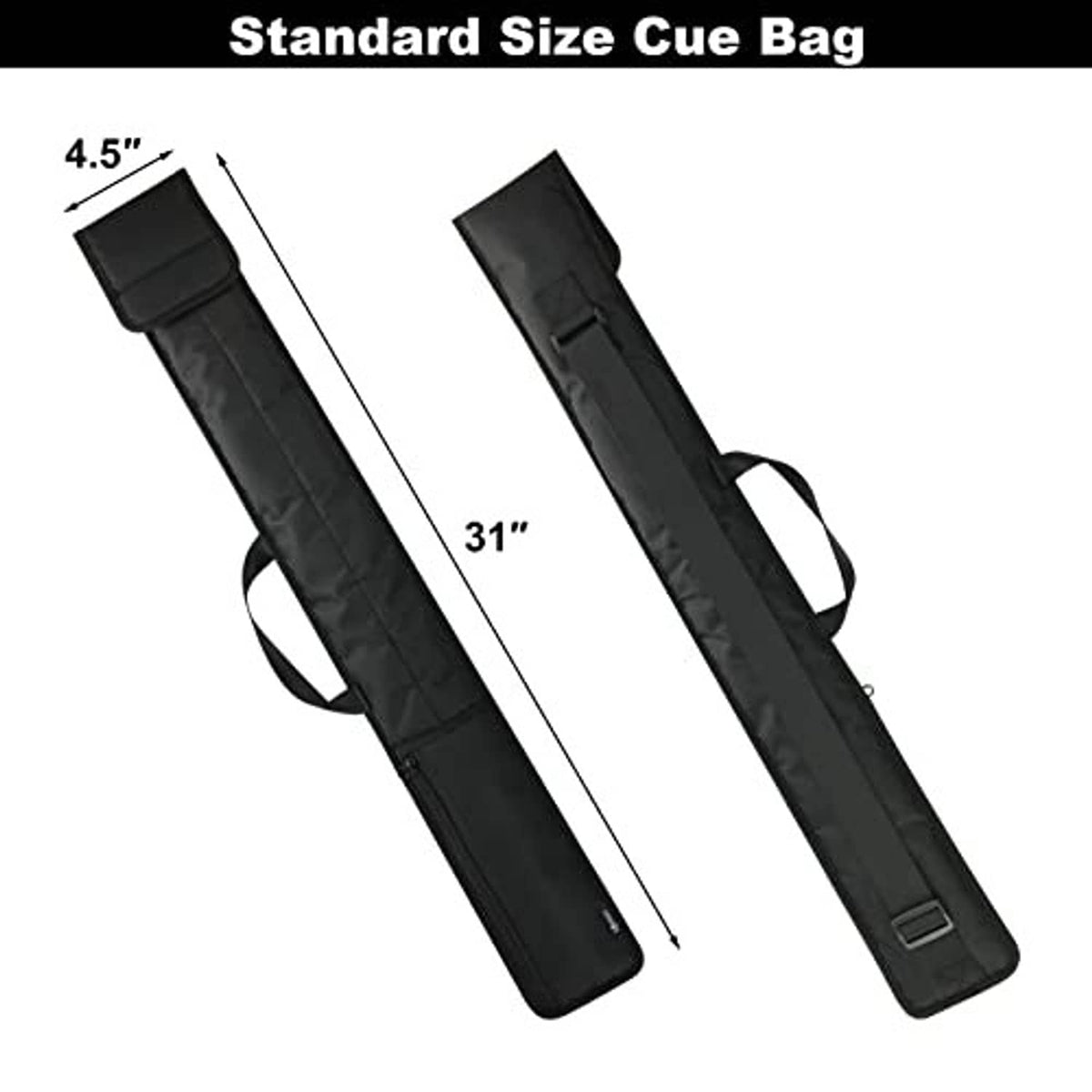 Black billiard cue case bag with adjustable carry strap and padded outer sleeve