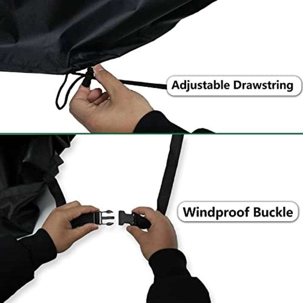 Black log splitter cover with adjustable drawstring and windproof buckle closure