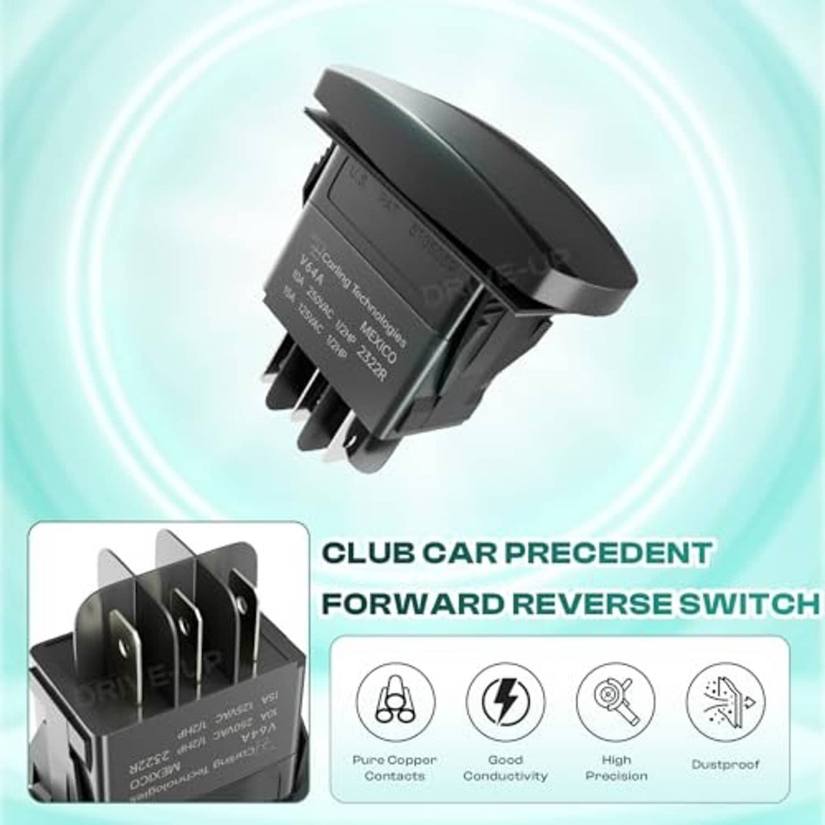 Black golf cart forward/reverse rocker switch housing with F and R on rocker