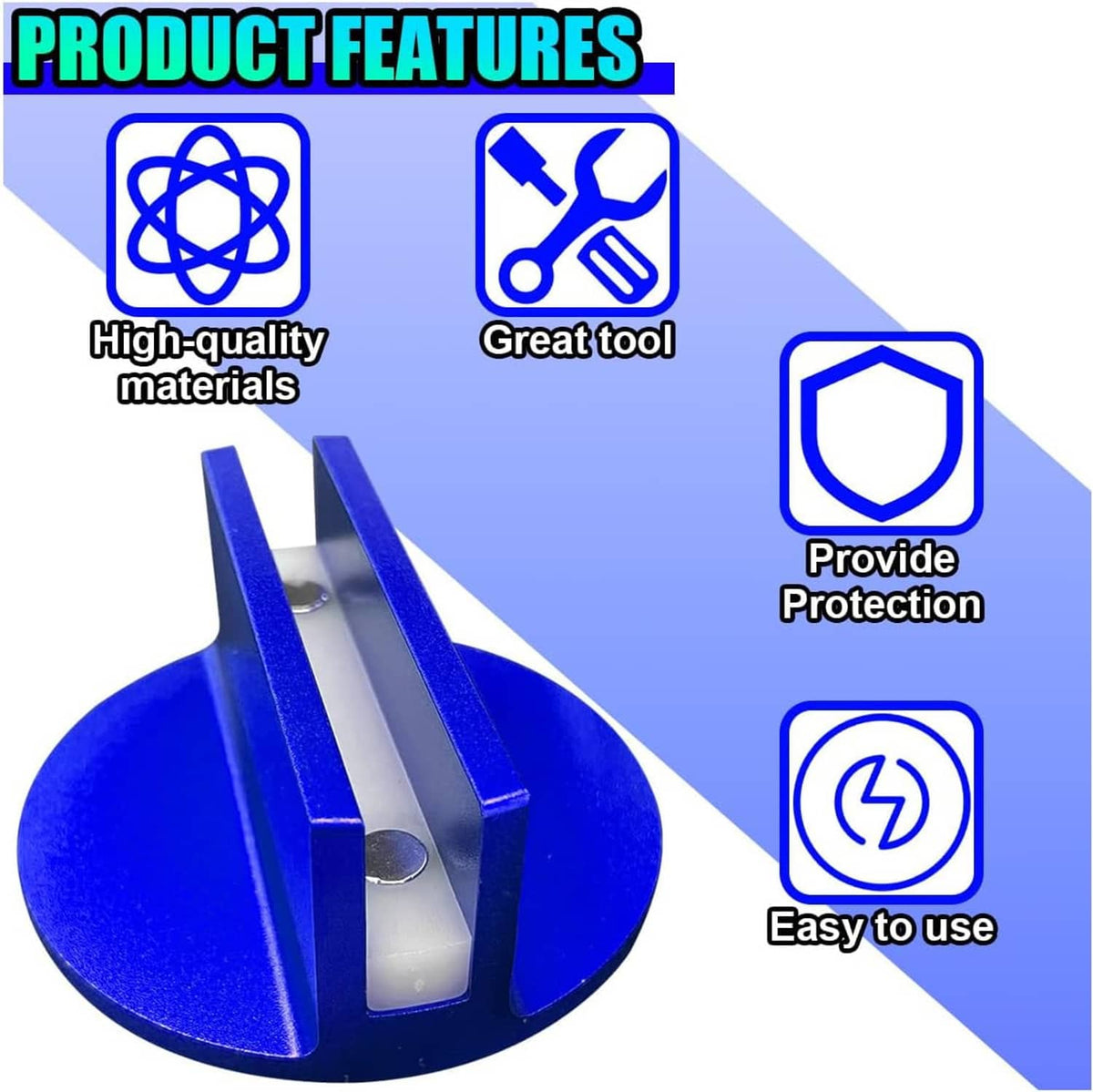 Blue slotted magnetic jack pad puck with metal insert; protective and easy-to-use design