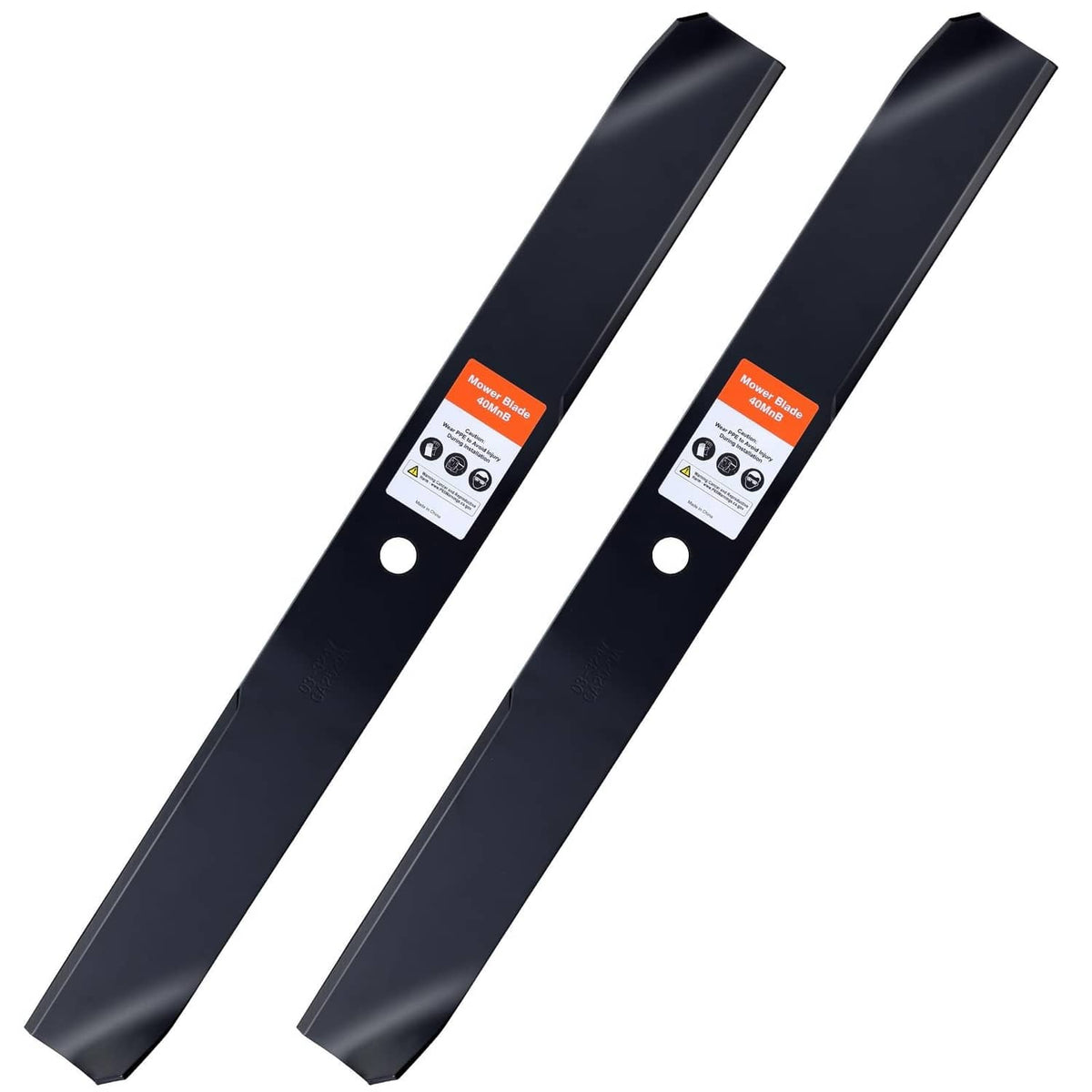 Black lawn mower blades with center holes, two-piece set