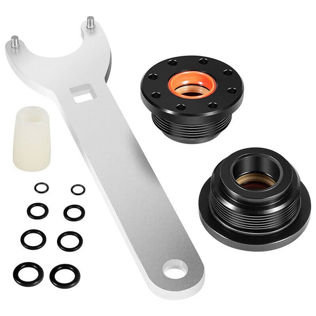 Hydraulic steering cylinder seal kit with aluminum pin wrench, two seal glands, guide tool and O-rings