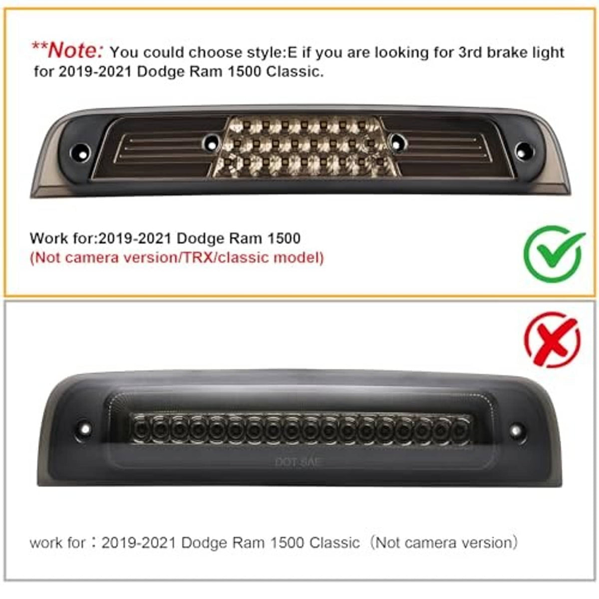 Smoked LED third brake light housing with clear central LED strip and mounting screws.