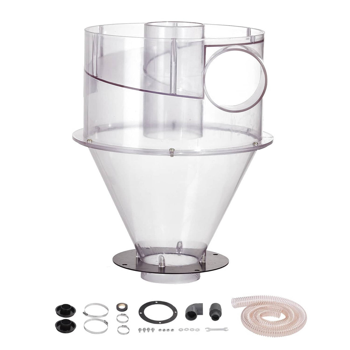 Transparent cyclone dust separator bucket with inlet outlet opening for vacuum dust collection