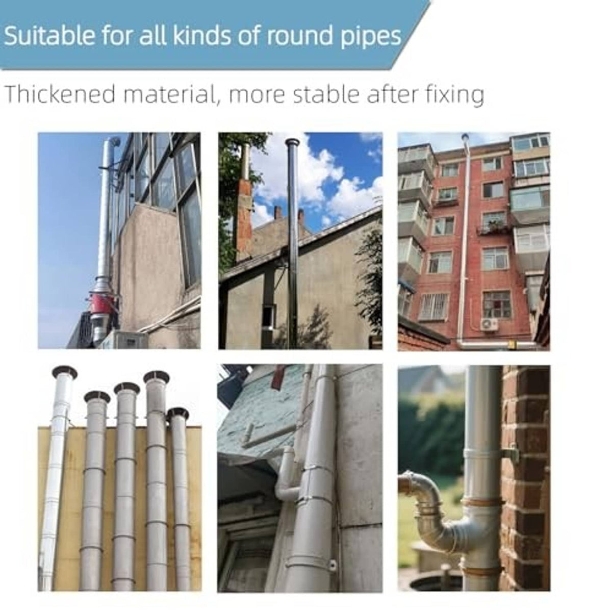 Pipe hanger straps suitable for round pipes with black rubber loops and galvanized mounting rods