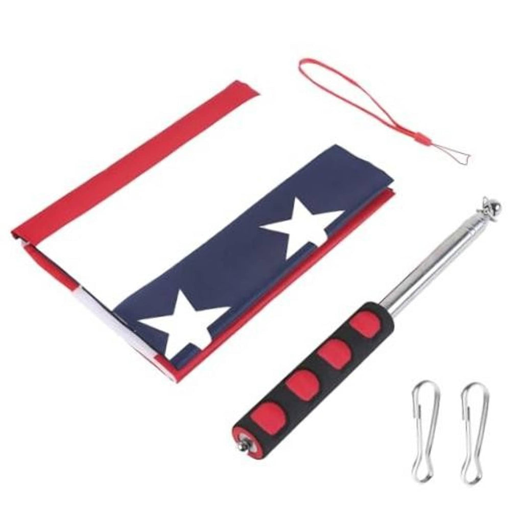 American flag kit with 3x5 ft flag, stainless telescopic pole, red lanyard and clips
