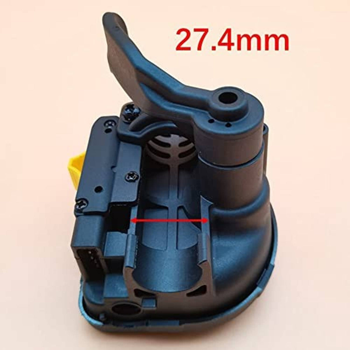 Thumb throttle lever assembly, dark blue housing with black lever and mounting screws