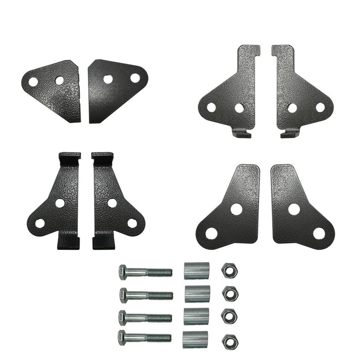 Black metal suspension leveling brackets kit with bolts, sleeves, and nuts