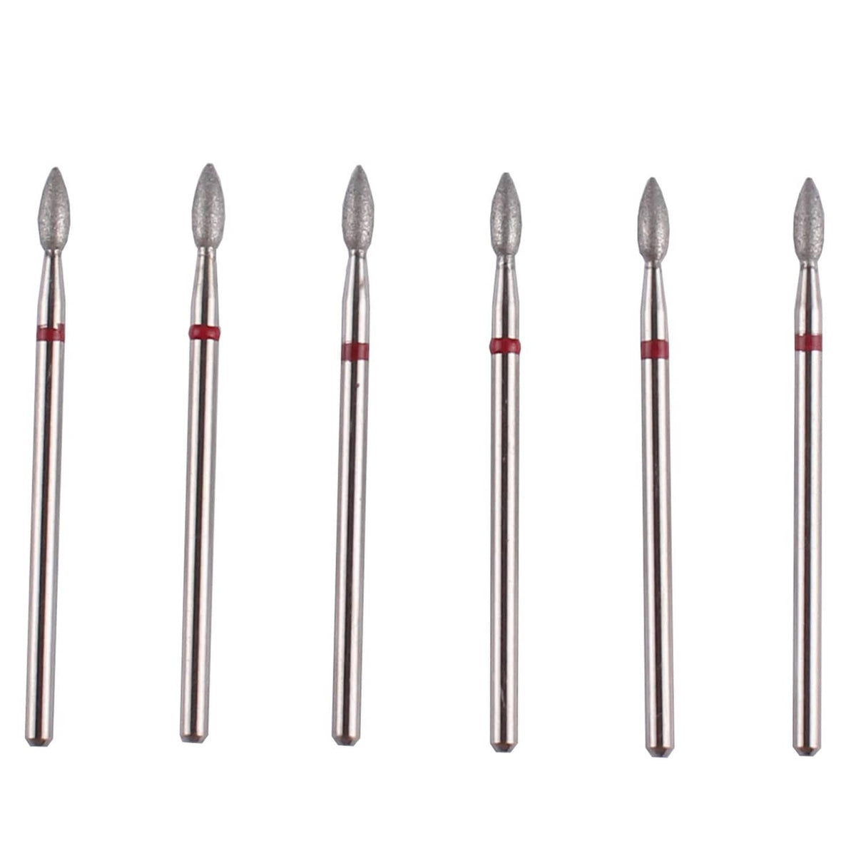 6-piece flame-shaped nail drill bits with fine grit; 3/32 shank, gray diamond tips