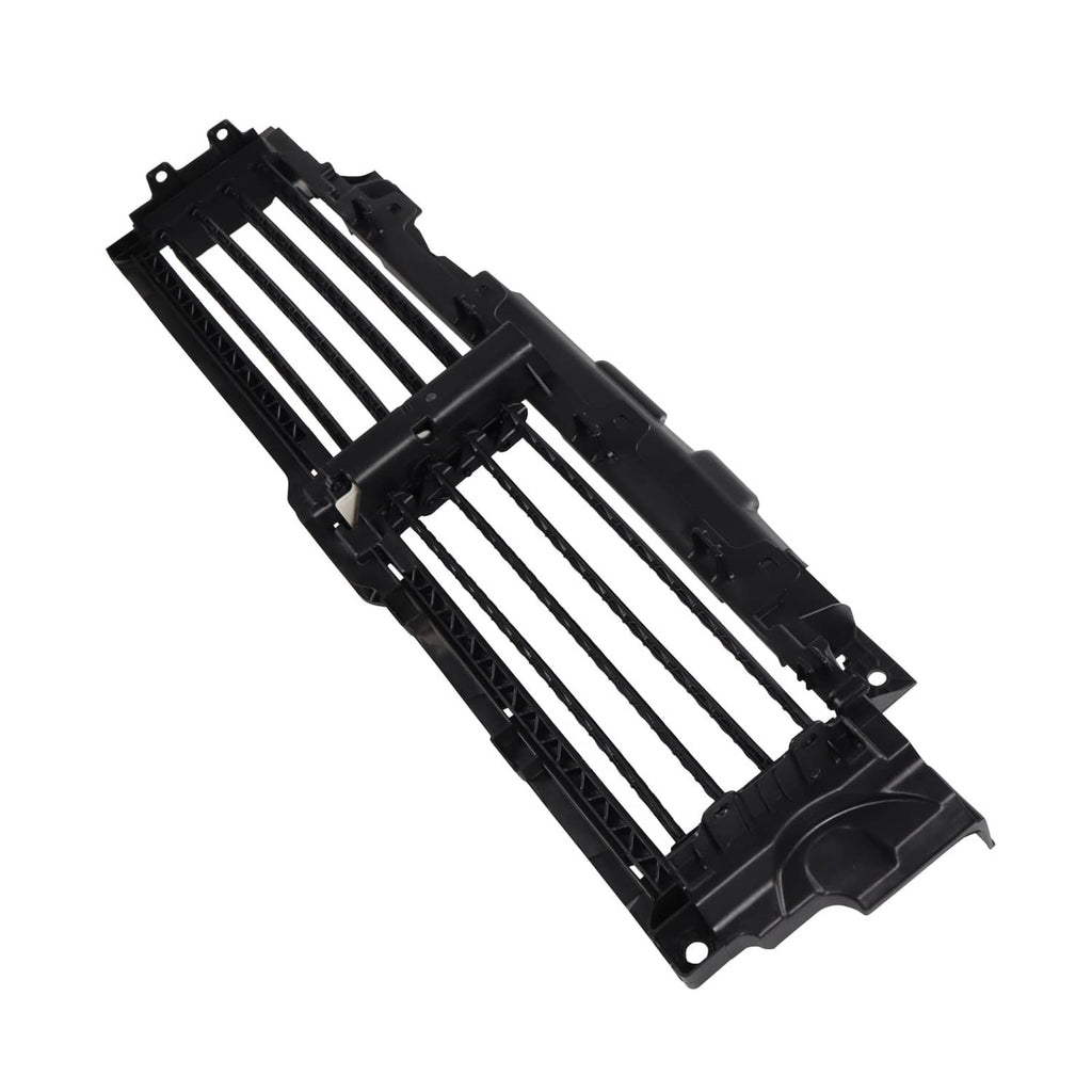 Upper radiator air shutter grille with motor, top-down view of black vent slat housing