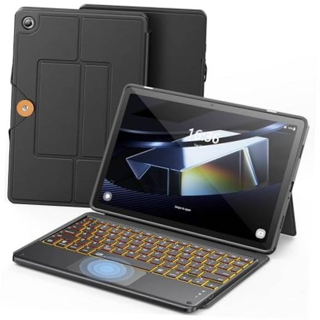 Black tablet keyboard case with folding cover and backlit keyboard