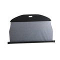 Retractable cargo cover luggage shade with black frame and light gray fabric panel