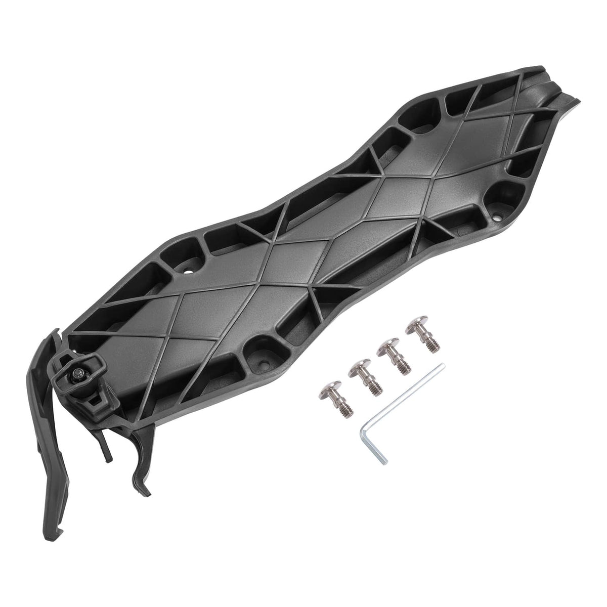 Black PE fuel caddy base kit angled with inner grid and included screws