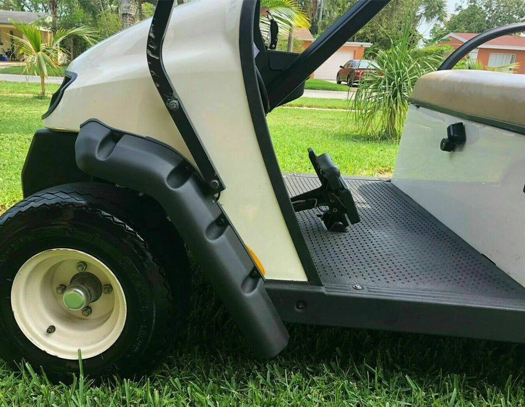 Black front fender flare mounted beside a tire on an EZGO TXT golf cart