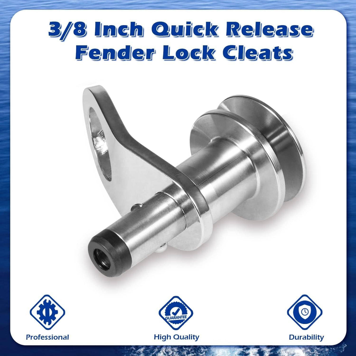 Stainless steel quick-release fender lock cleat with angled arm and round mounting top
