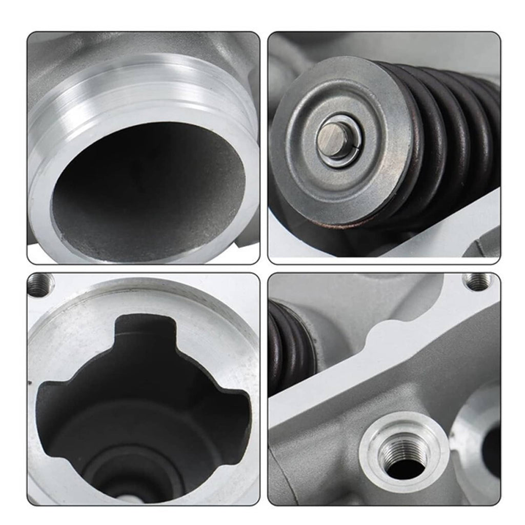 Cylinder head valve assembly detail view of combustion chamber and spring bore