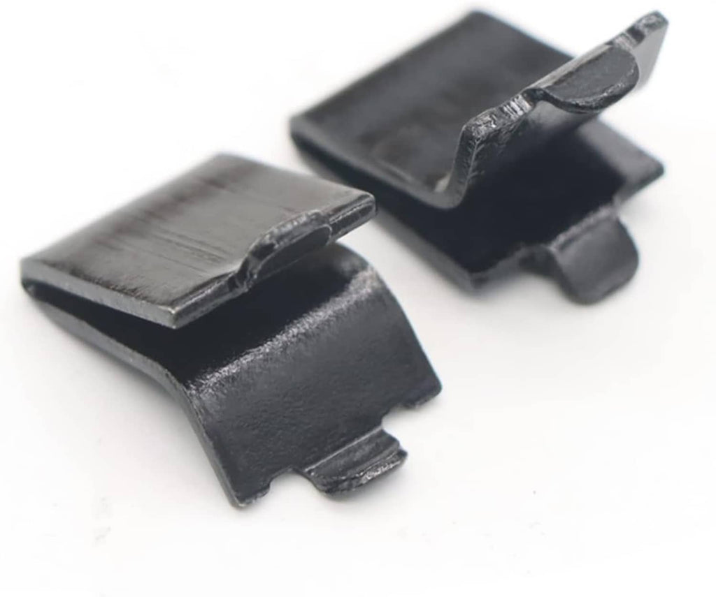 Two black shelf clip supports angled view, showing open channel and notches