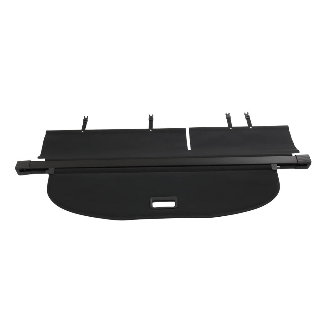Rear trunk security shade cargo cover with black frame and gray fabric panel