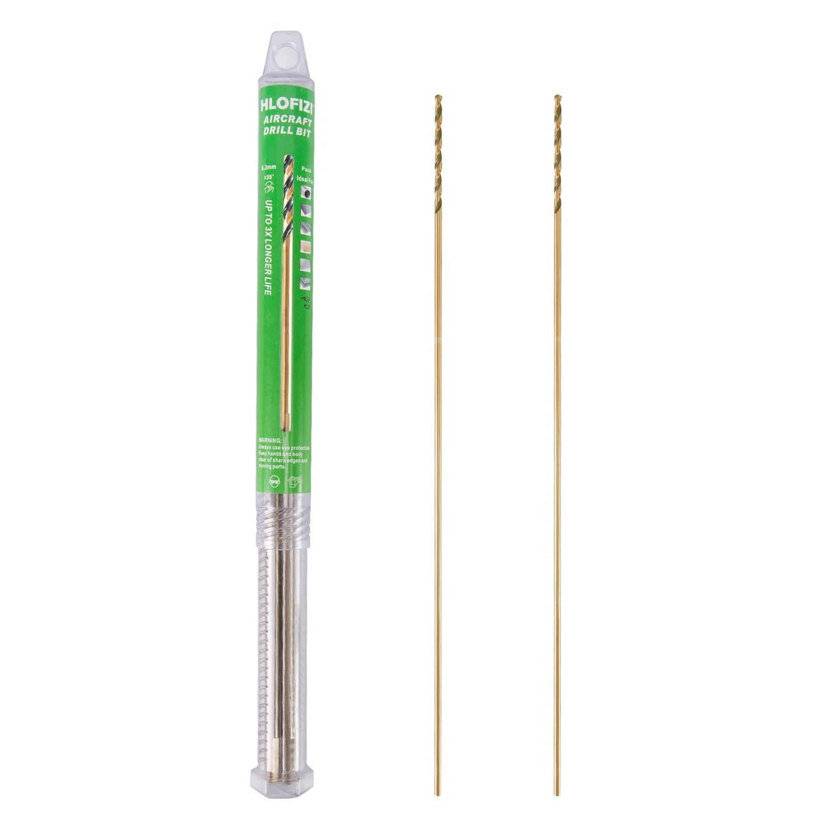 1/16 in extra-long drill bits, 2-pack, gold spiral flutes and black tips