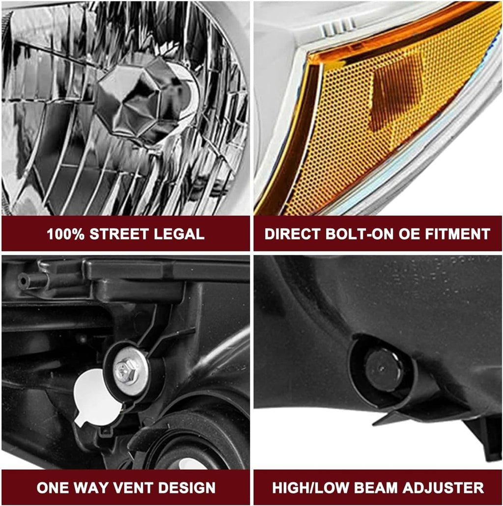Chrome amber corner headlight with amber reflector and vented high/low beam adjuster
