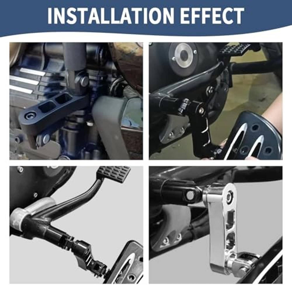 Black adjustable foot peg extension bracket shown near motorcycle foot control area