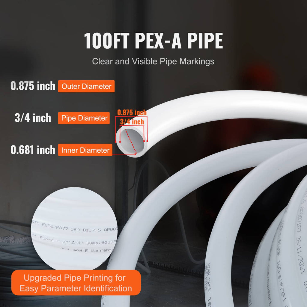 White PEX-A pipe coil with visible measurement markings and rounded tubing profile