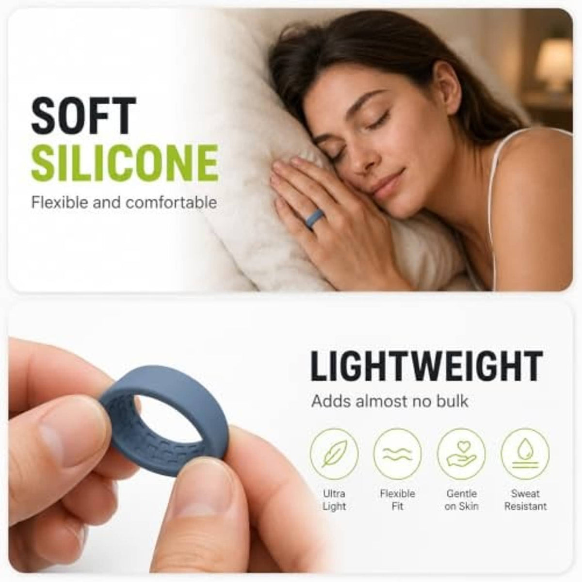 Blue silicone ring cover with small window, shown held on a finger