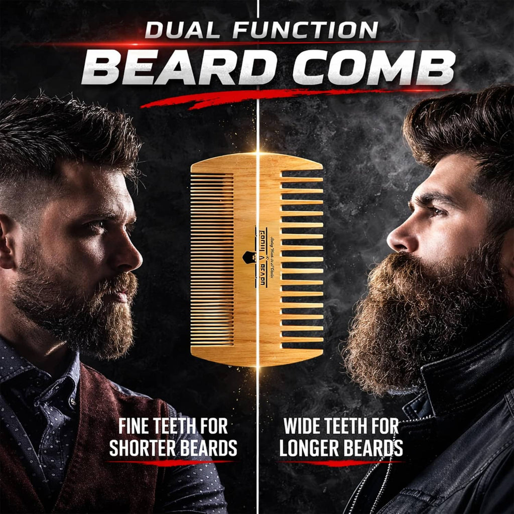 Wooden beard comb with fine and wide teeth for styling