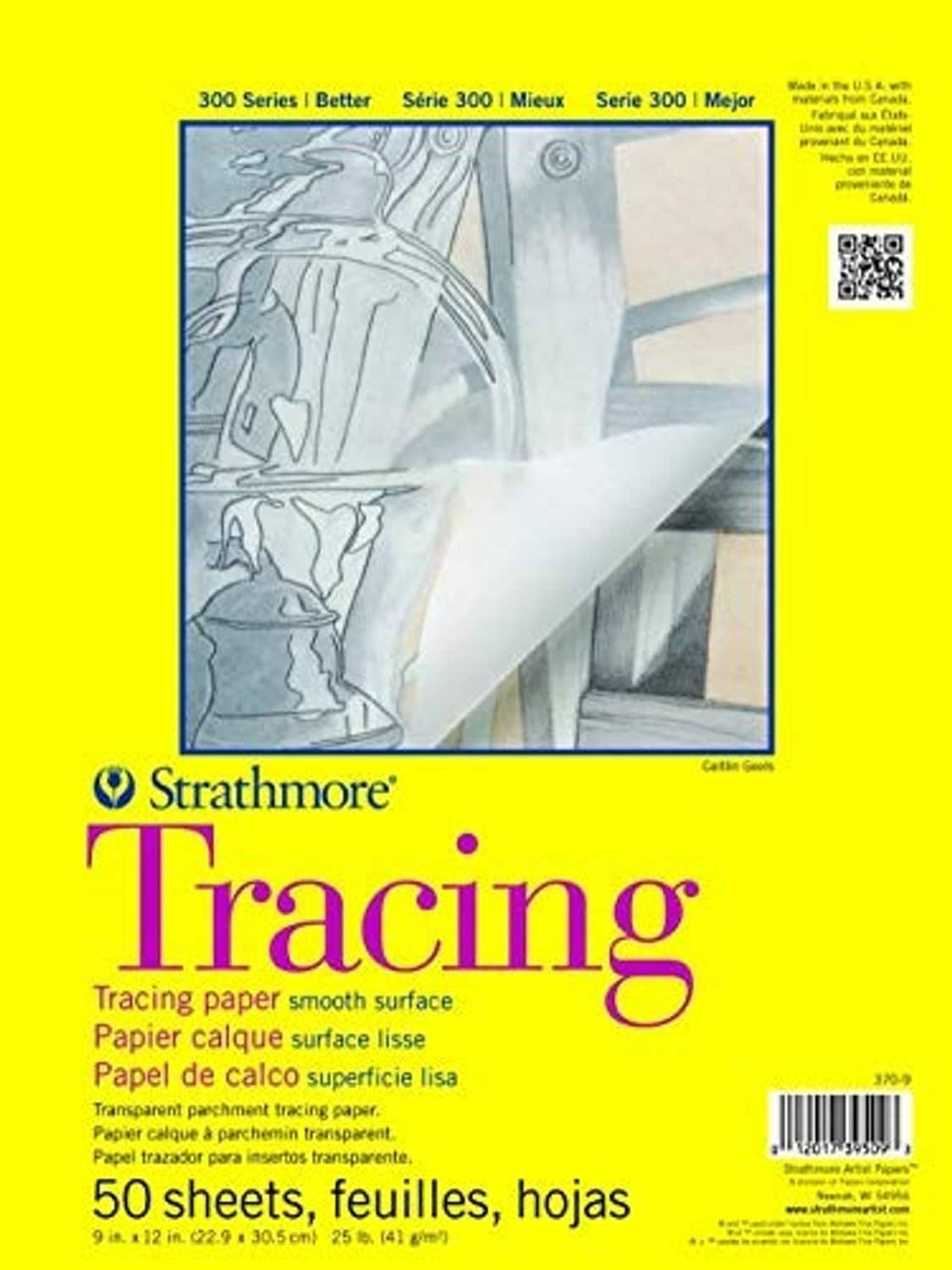 Tape-bound tracing paper pad cover with Strathmore 300 Series label, 9x12 in size