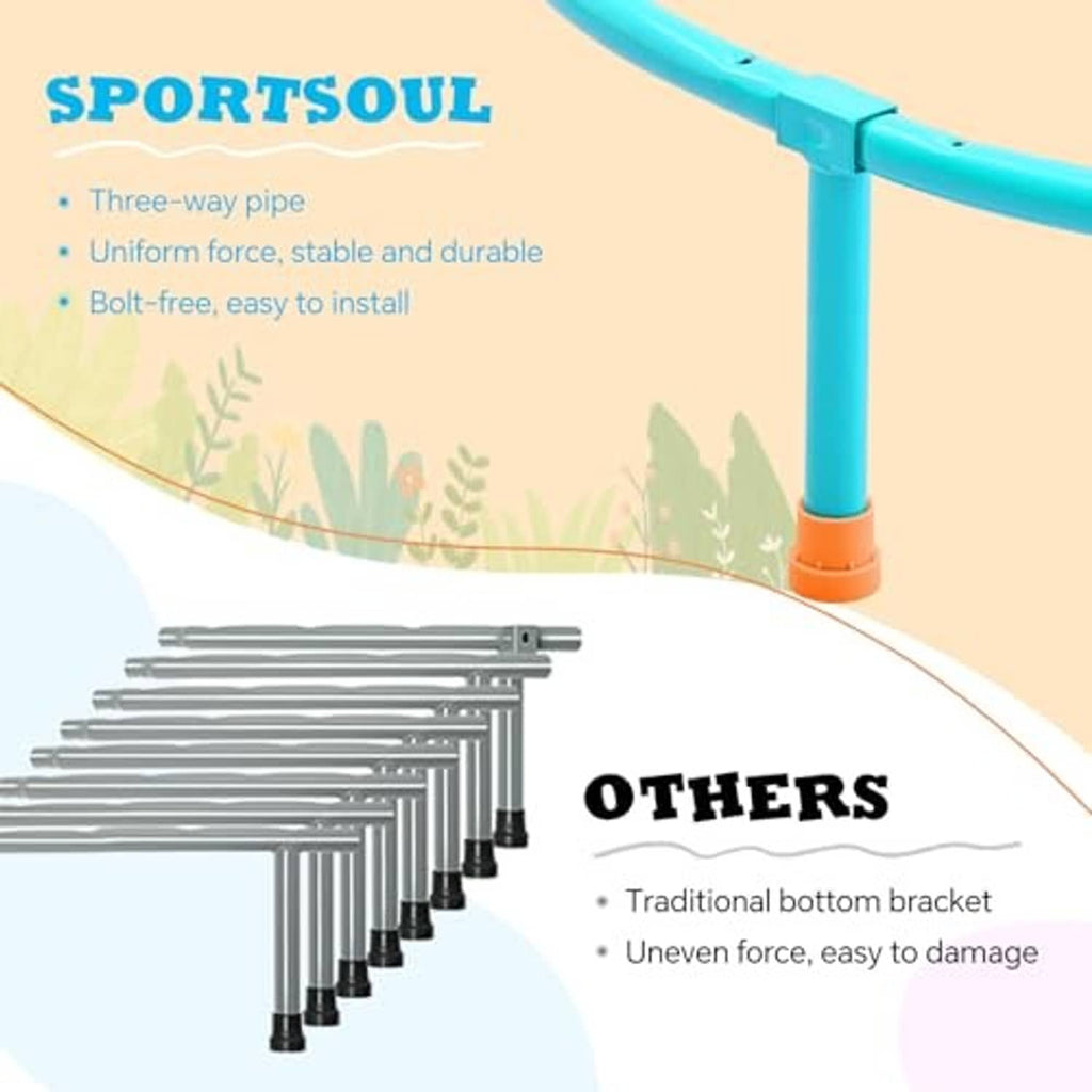 Kids mini trampoline base and legs in sky-blue with orange foot caps