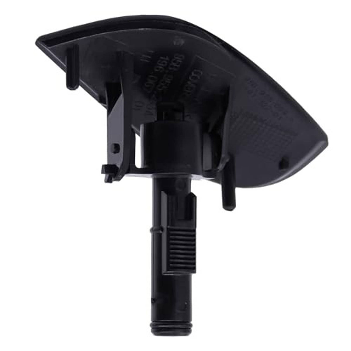 Black headlight washer nozzle cap underside with mounting clips and spray connection
