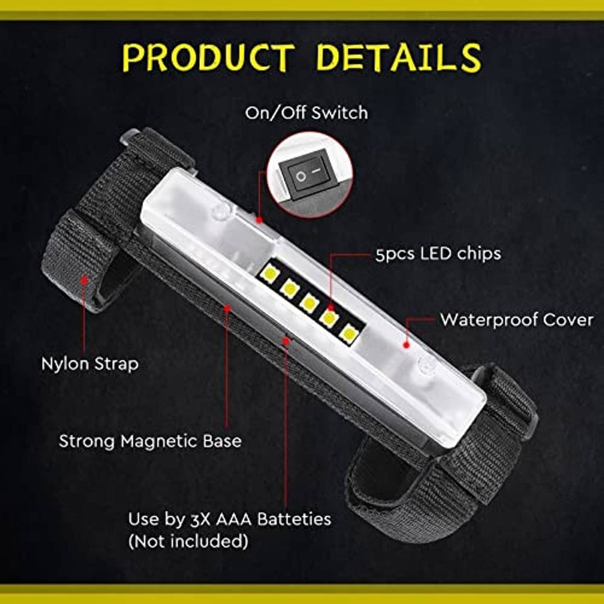 Universal roll bar LED interior light with on/off switch, waterproof cover, nylon strap