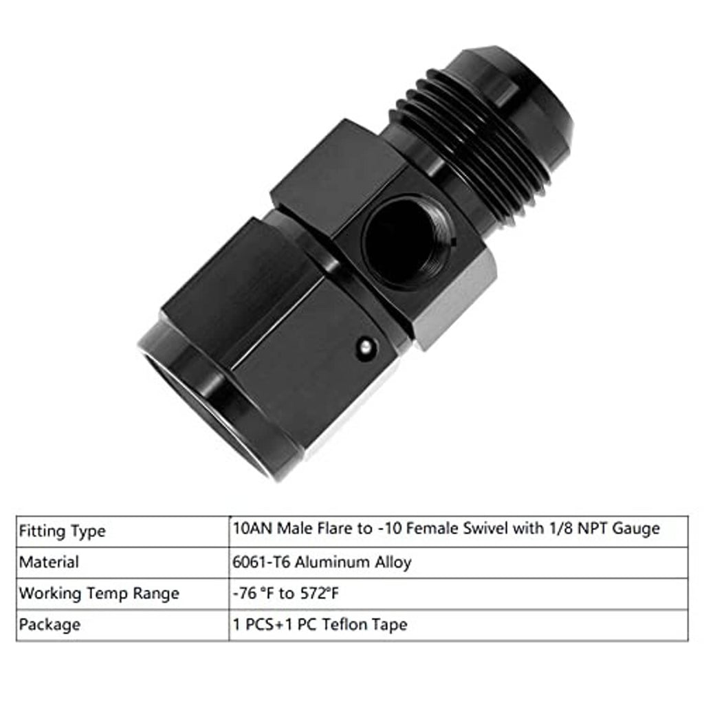Black swivel AN fitting with male flare side and female swivel side