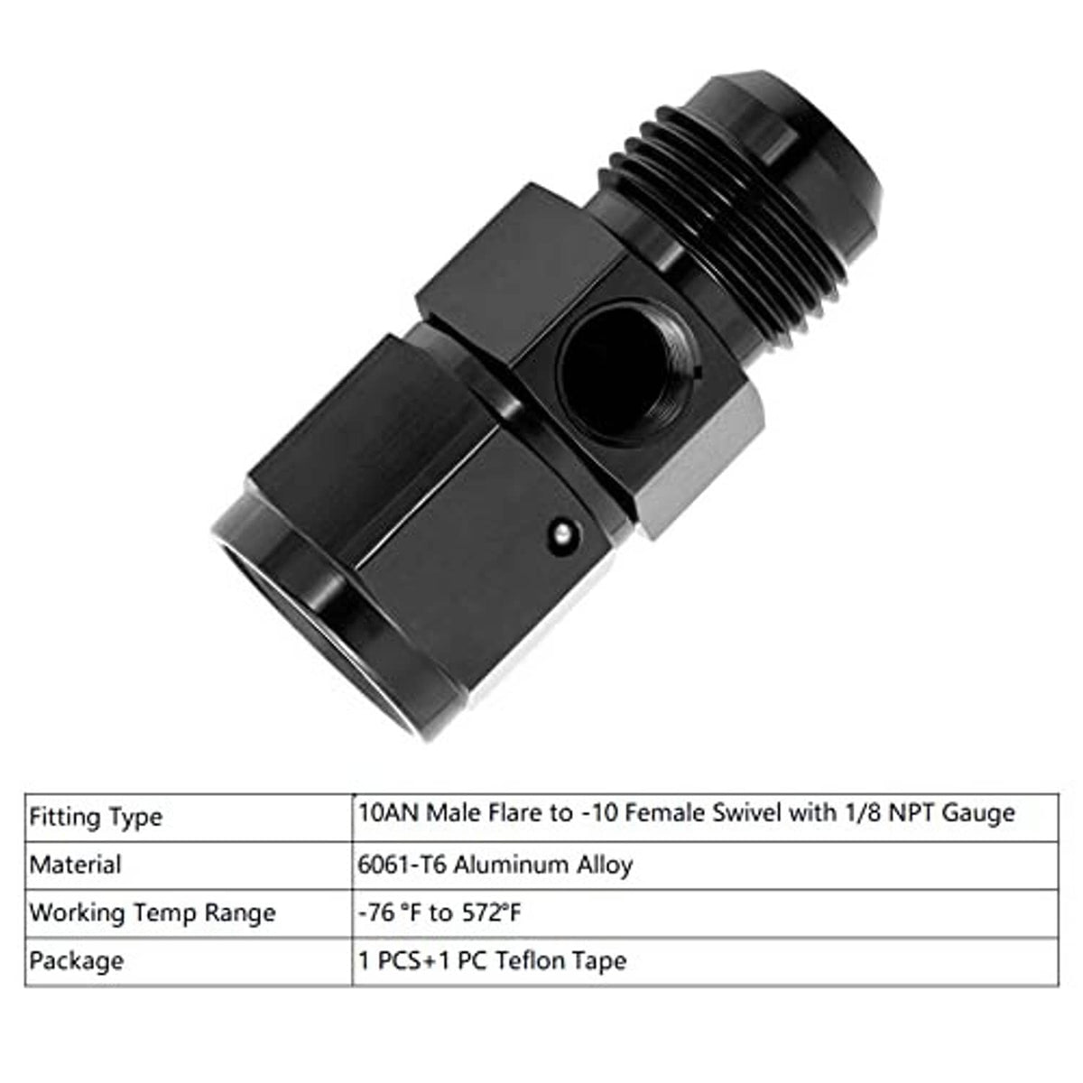 Black swivel AN fitting with male flare side and female swivel side