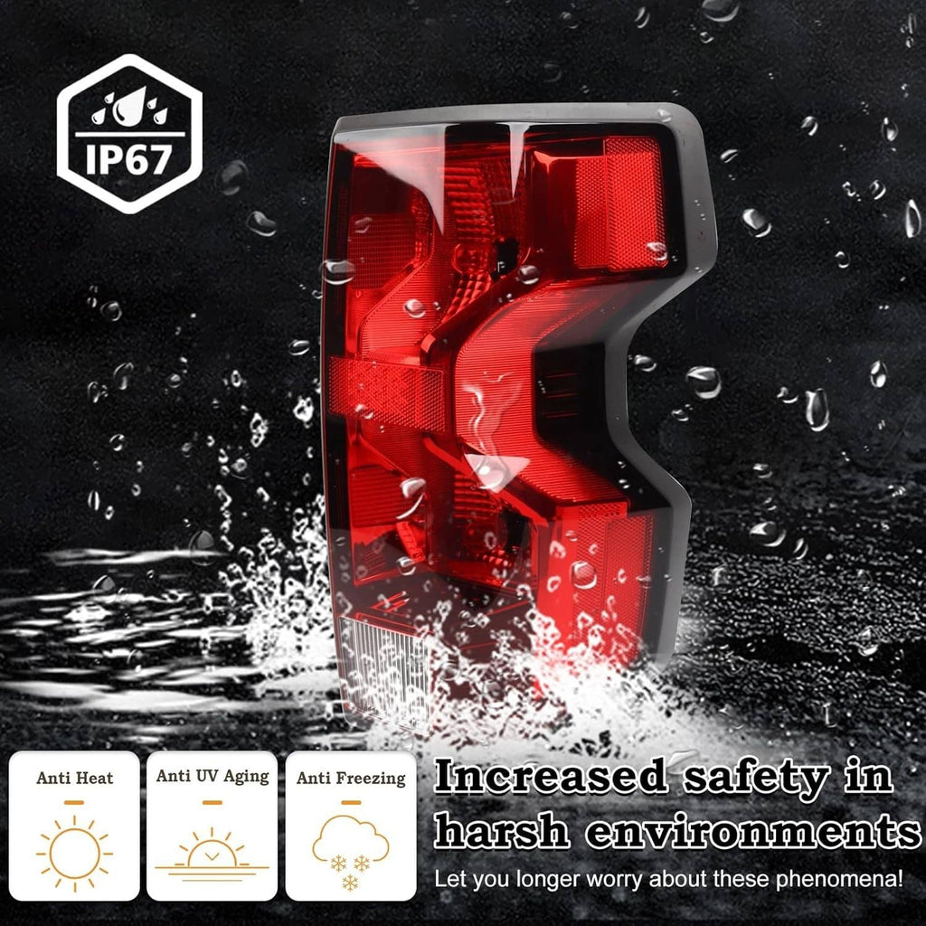 Right passenger tail light with red lens and clear reverse lens, IP67 rating