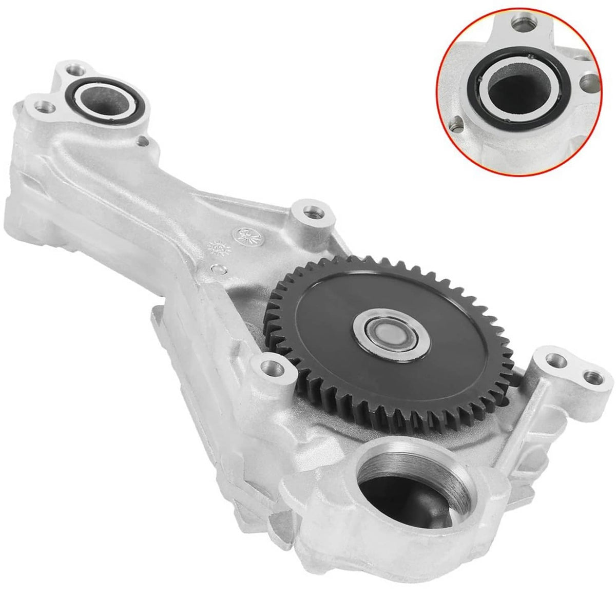 Oil pump assembly with black gear and round seal opening