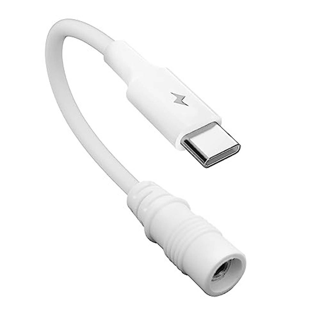 USB-C to barrel plug replacement adapter cable, white, USB-C plug and barrel tip