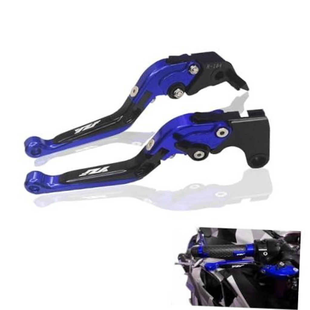 Blue and black CNC adjustable motorcycle brake and clutch levers with folded handle