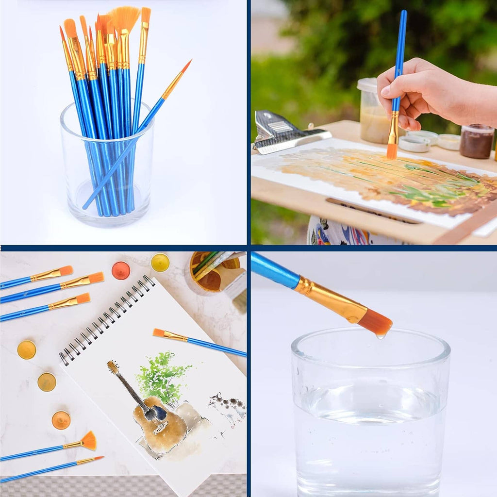 Acrylic paint brush set with blue handles and orange bristles, used for painting